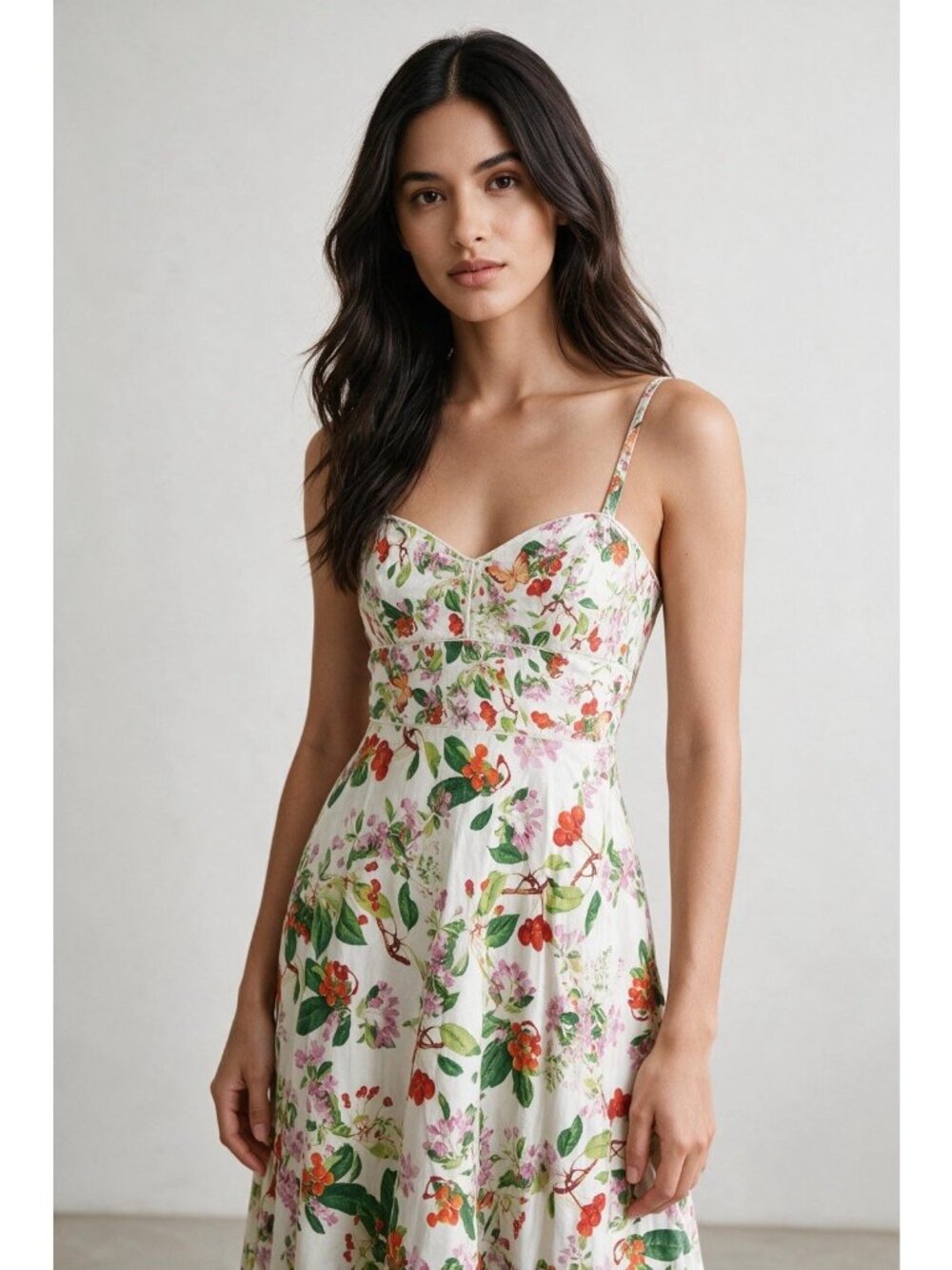 Taylor Cherry Print Cotton Midi Sundress 6 NWT Sweetheart Butterfly Cottagecore